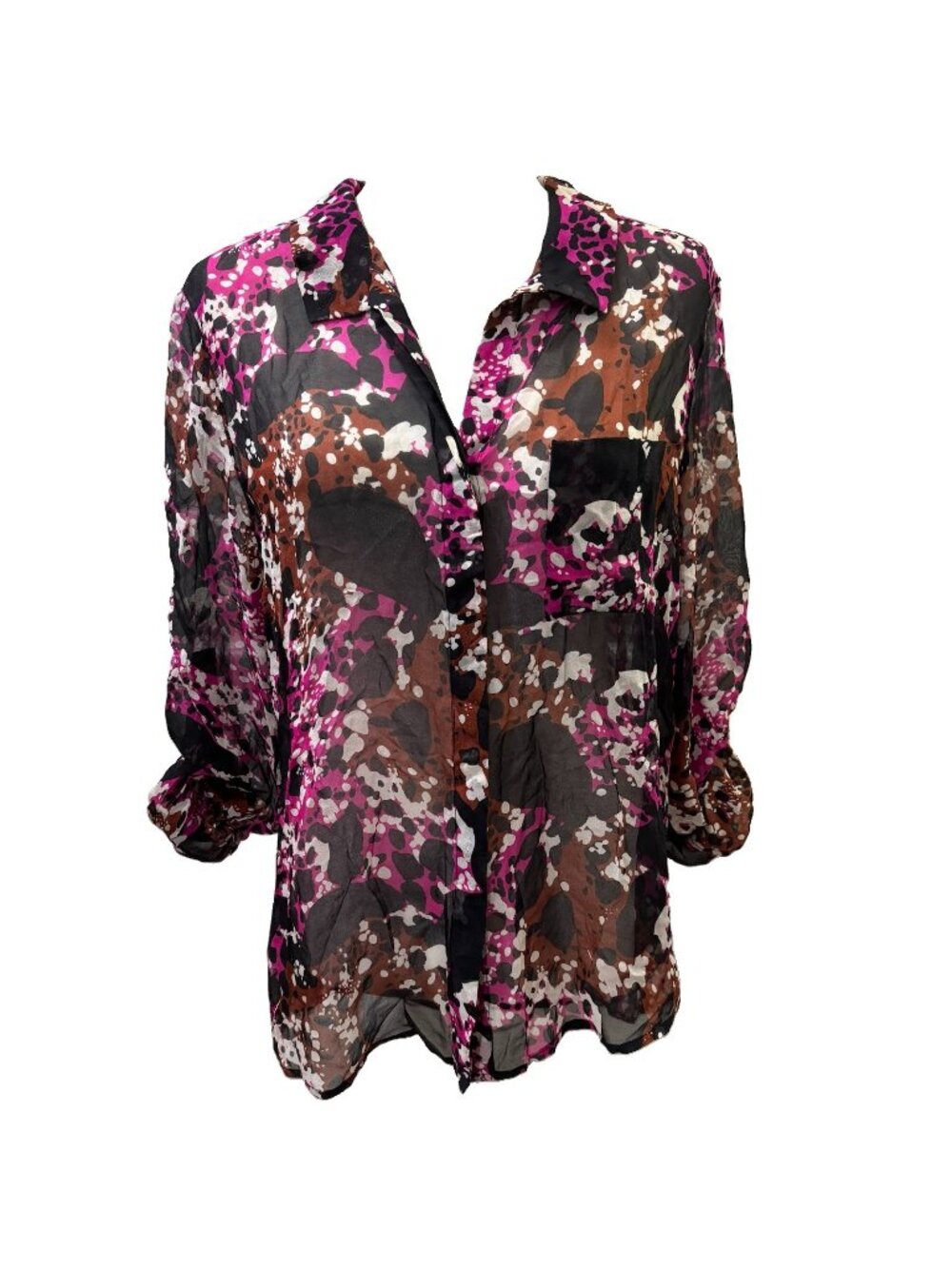 Diane von Furstenberg Lorelei Silk Chiffon Abstract Button Down Shirt Size 12